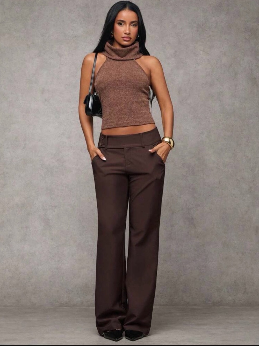 SHEIN brown wide leg trousers